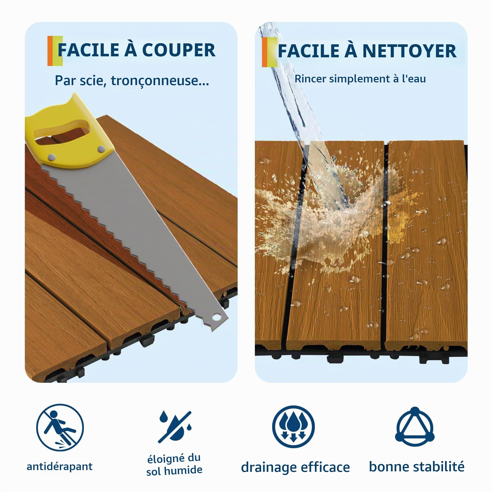 Garvee Lot de 27 Dalles Clipsables Extérieur 30x30 cm pour Terrasse Balcon