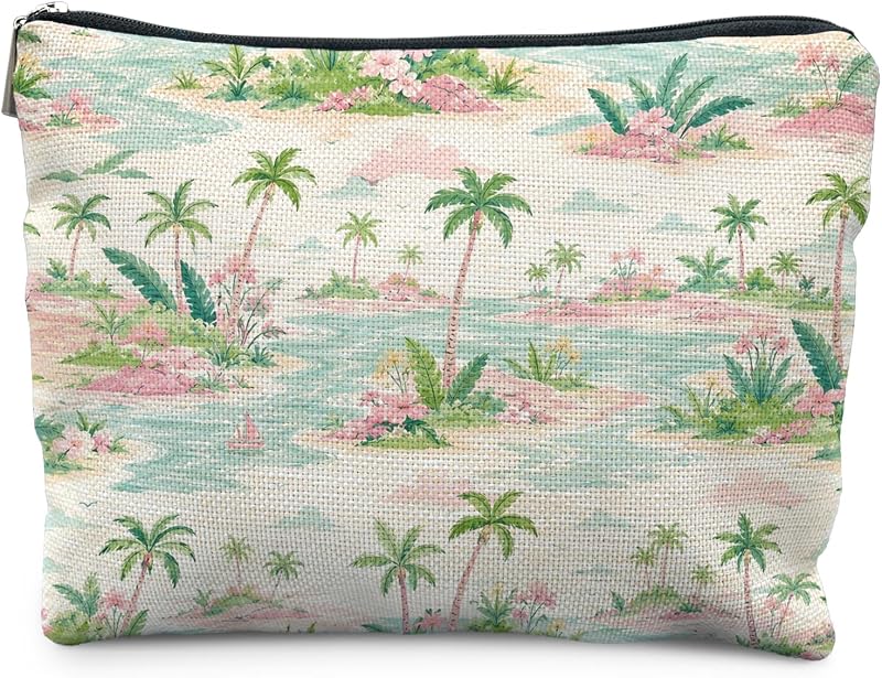 Necessaire de maquiagem PQKIY com estampa de palmeiras tropicais, modelo 625, 1 unidade