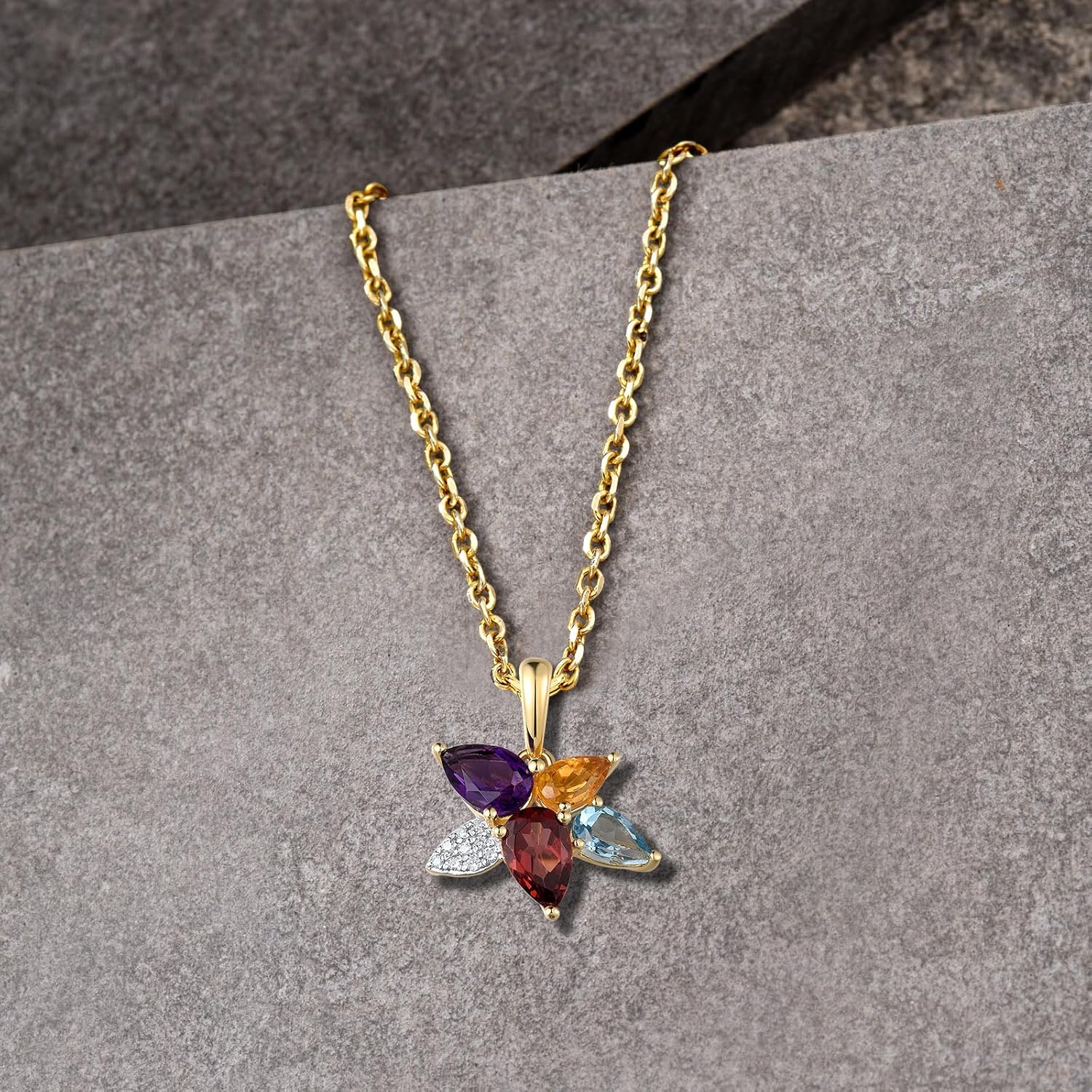Santuzza 10K Solid Gold Cluster Gemstone Dainty Pendant Without Chain for Women