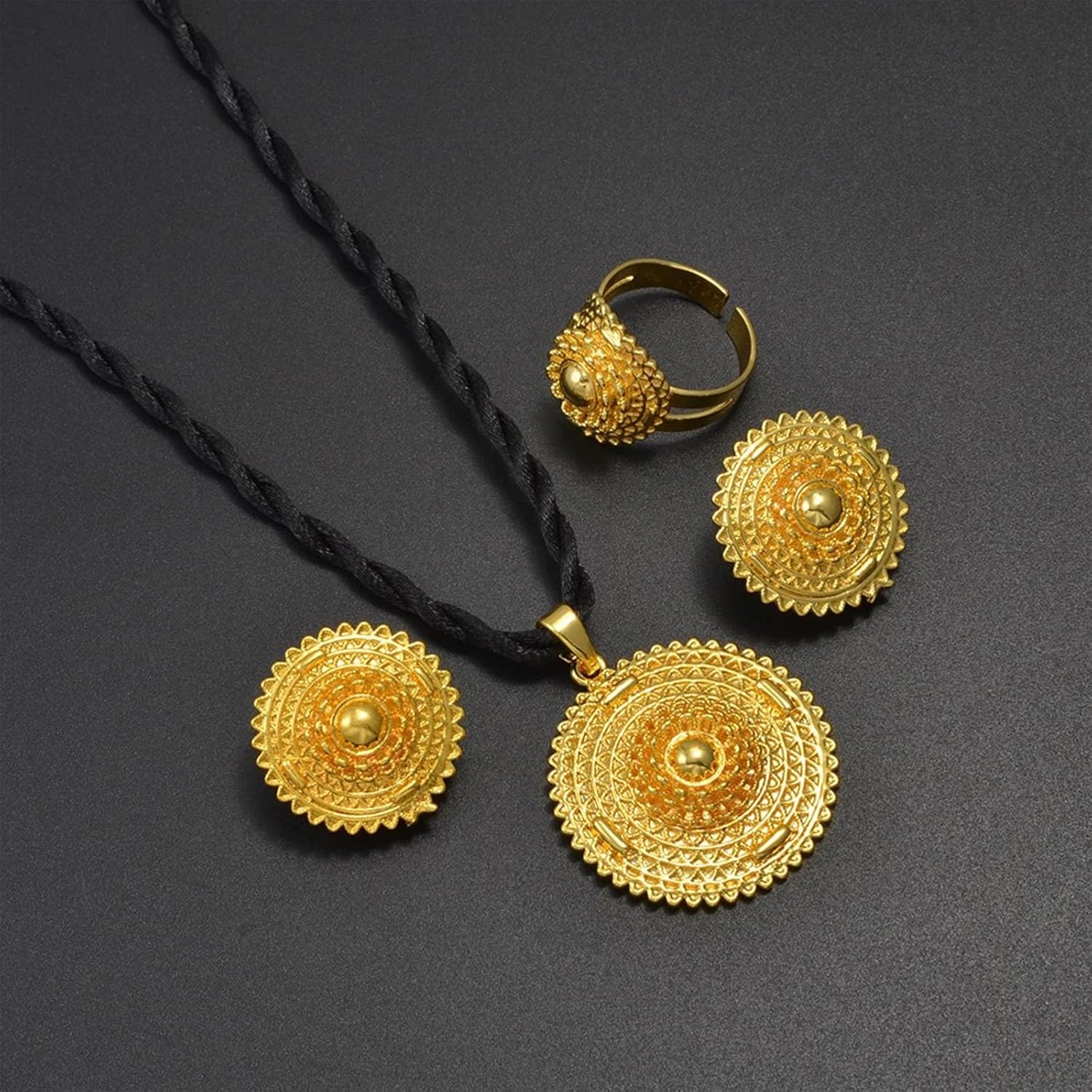 Ethiopian Ethnic Jewelry Sets Black Rope Earrings Ring African - Eritrean Jewelry Set for Women - Engaged Accessories for Women Ethiopia