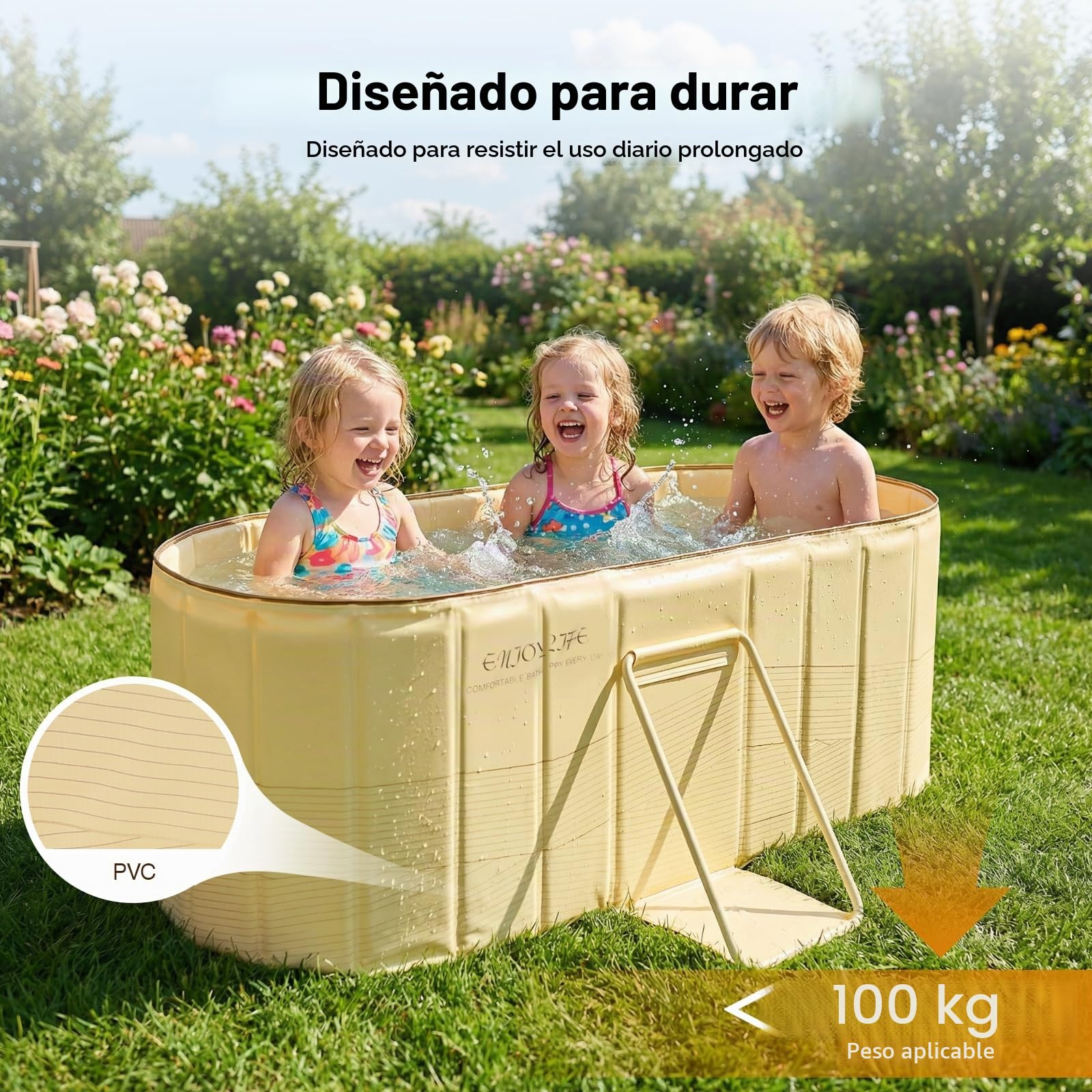 Bañera plegable para adultos – Bañera independiente portátil con tapa, 5 capas de calor, 2 agujeros de drenaje, para SPA en casa, al aire libre y para la familia – Extra grande 150x55x50cm