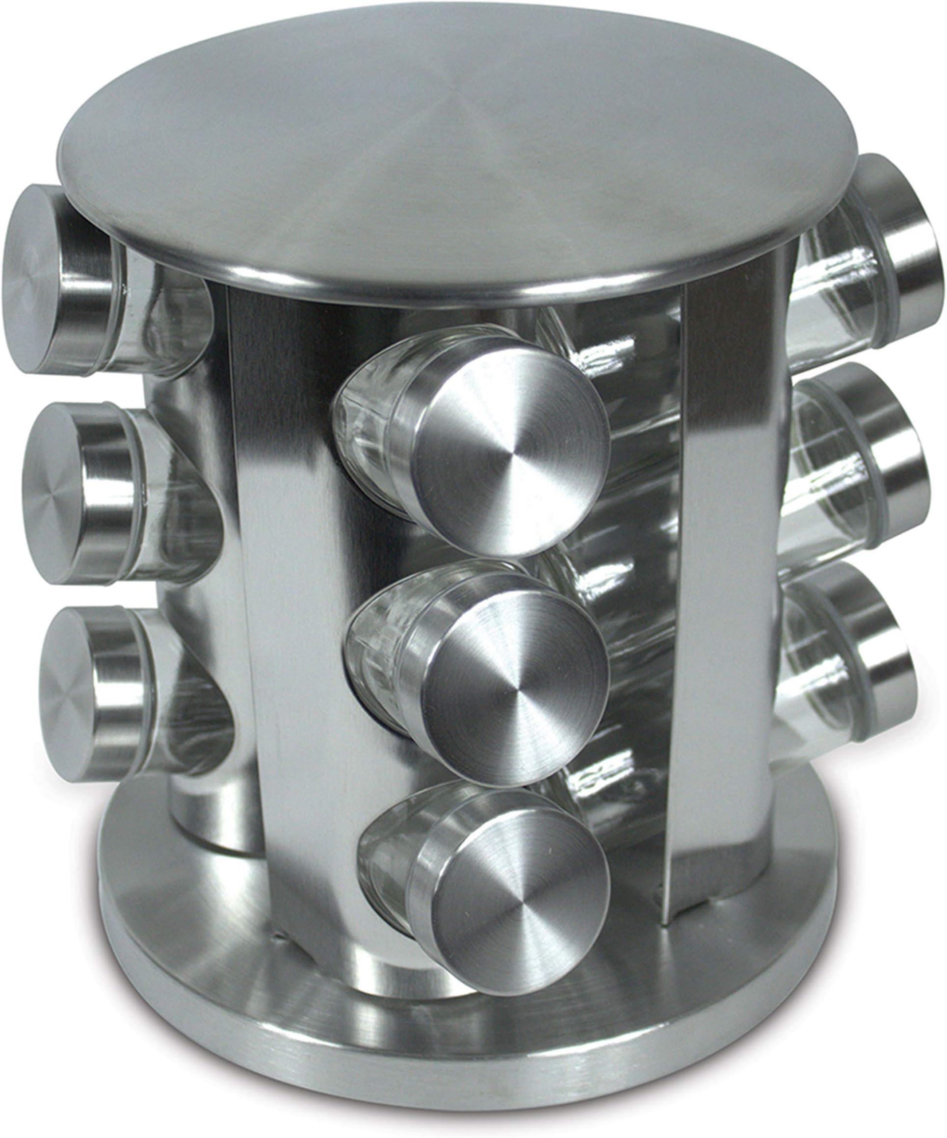 Rotating Kitchen Spice Rack Carousel 12 Jar Organizer for a Clutter Free Counter Top Stainless Steel - Grand Sierra Designs (Stainless Steel)