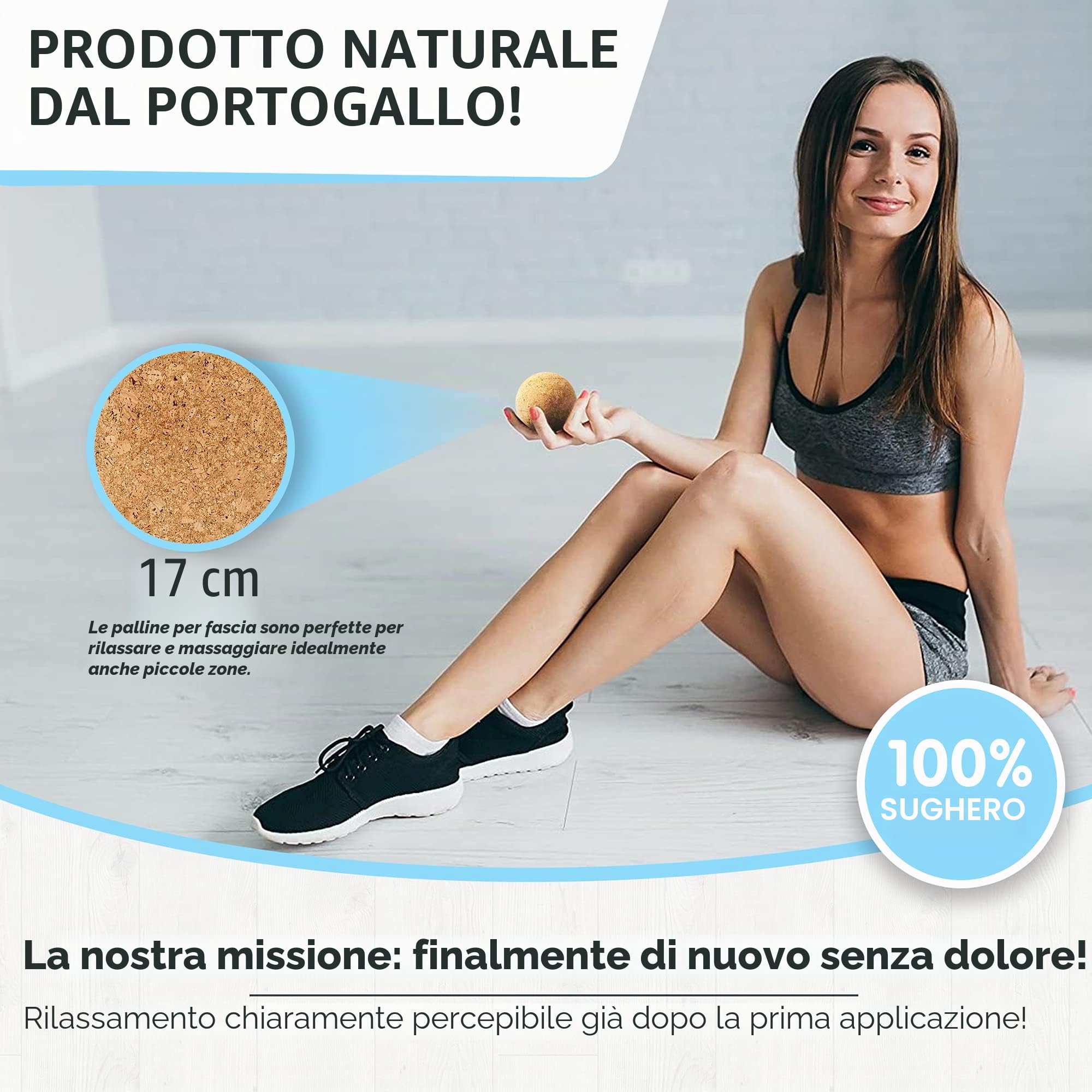 Palla da massaggio naturale, set da 7 cm – Pallina di sughero, palla fasciale per zone trigger zone (trigger punto training), fascite plantare, tensione schiena, spalla)