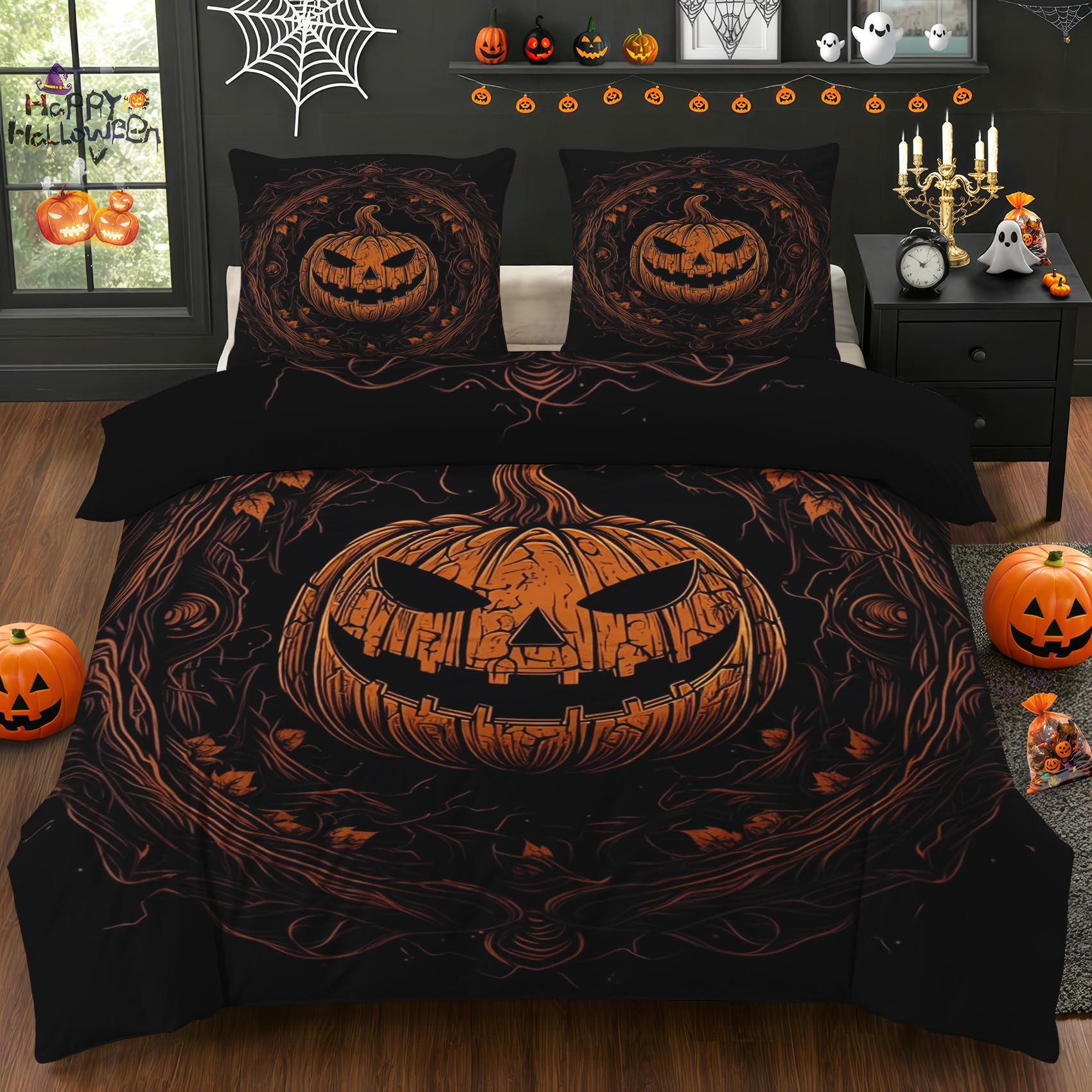 Décoration Halloween parure de lit 2 personnes pour chambre adulte