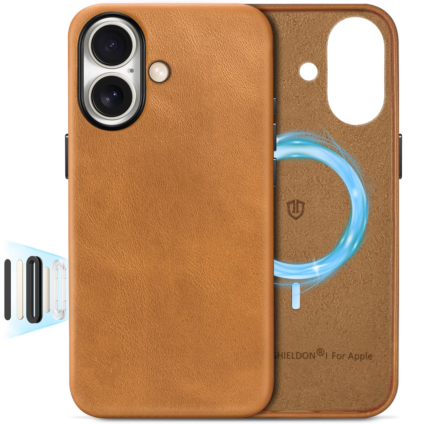 Coque iPhone 17 fine antichoc cuir véritable marron rétro - 7