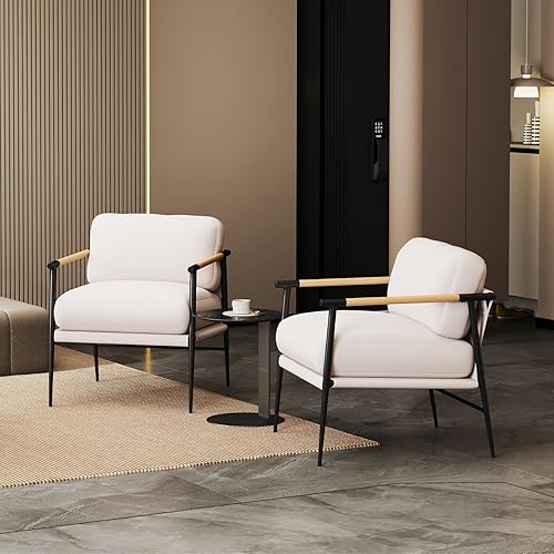 Miniatura 34 de DUOMAY Silla decorativa moderna Mid-Century, cómoda silla de sherpa para sala de estar, dormitorio, oficina, sillón de respaldo medio con patas de