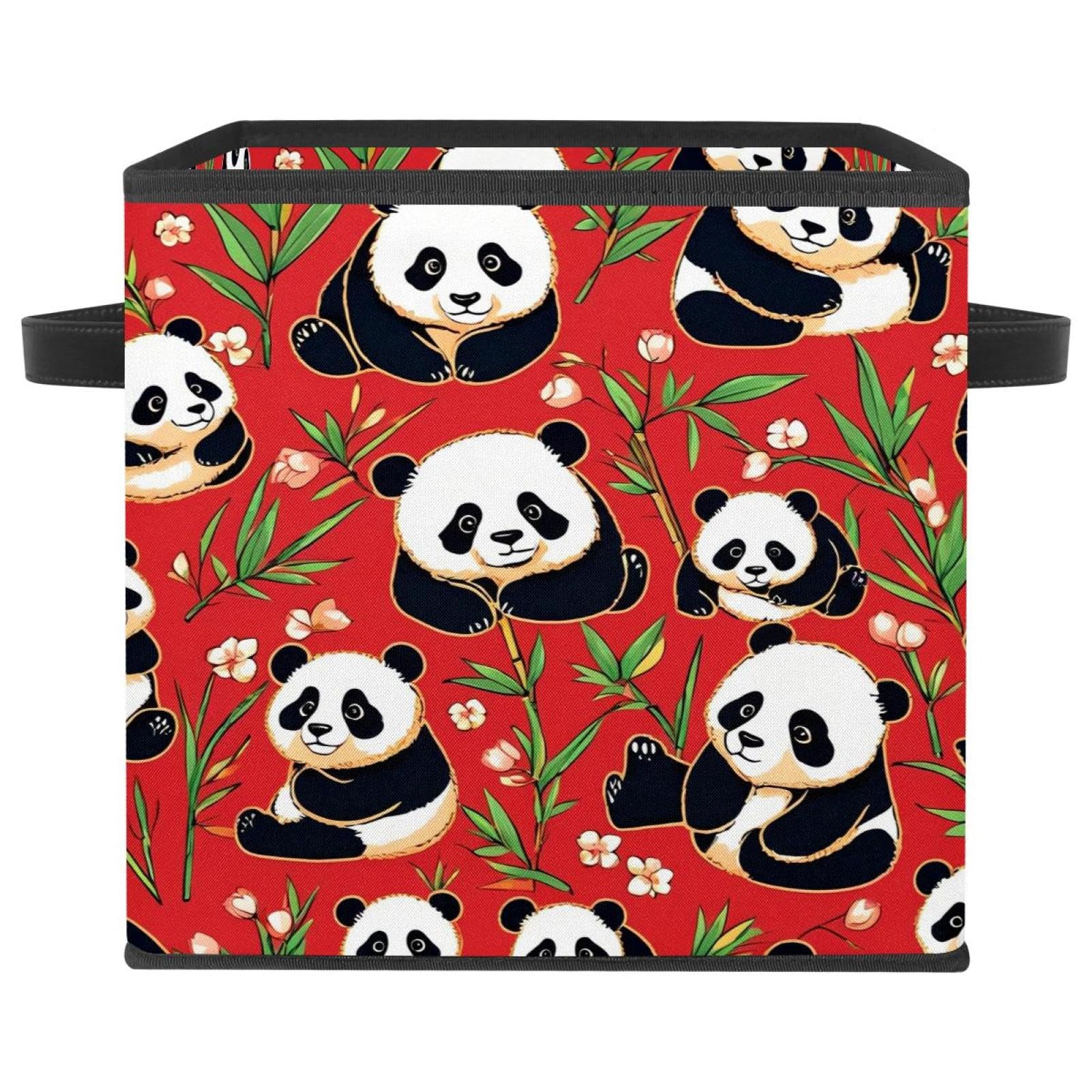 Bac de rangement cubique panda rouge pour ranger le linge et les peluches