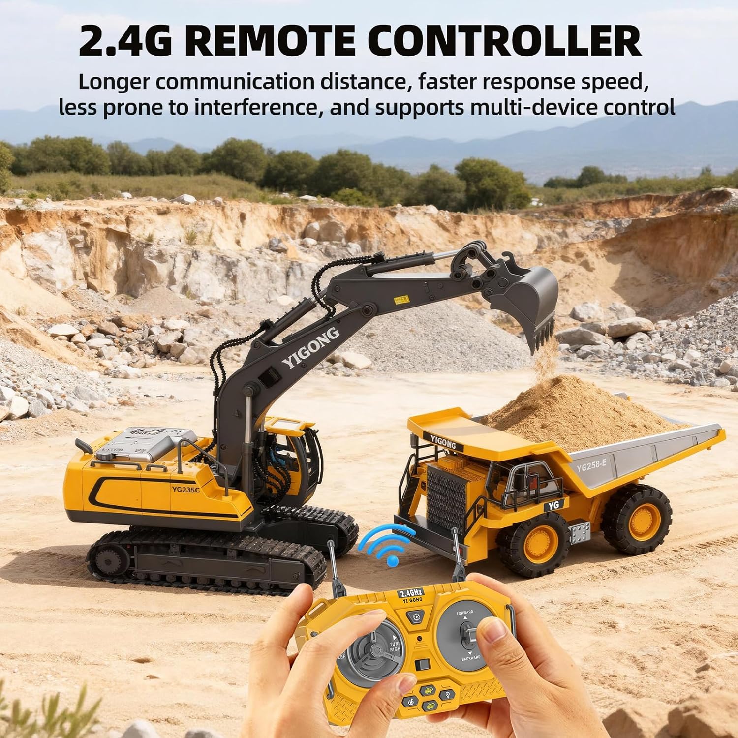 9-Channel RC Dump Truck Toy, 2.4GHz Remote Control Truck with Metal Bed, Light & Sound, ​2 Rechargeable Batteries, Construction Vehicle for Kids Boys Girls Ages 3-12