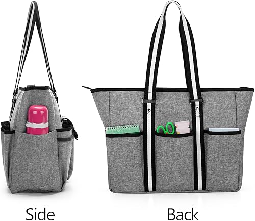 Miniatura 10 de CURMIO Bolsas y bolsas para profesores para mujer, bolsa de trabajo grande con funda para laptop para la escuela, oficina, color negro (solo bolsa,