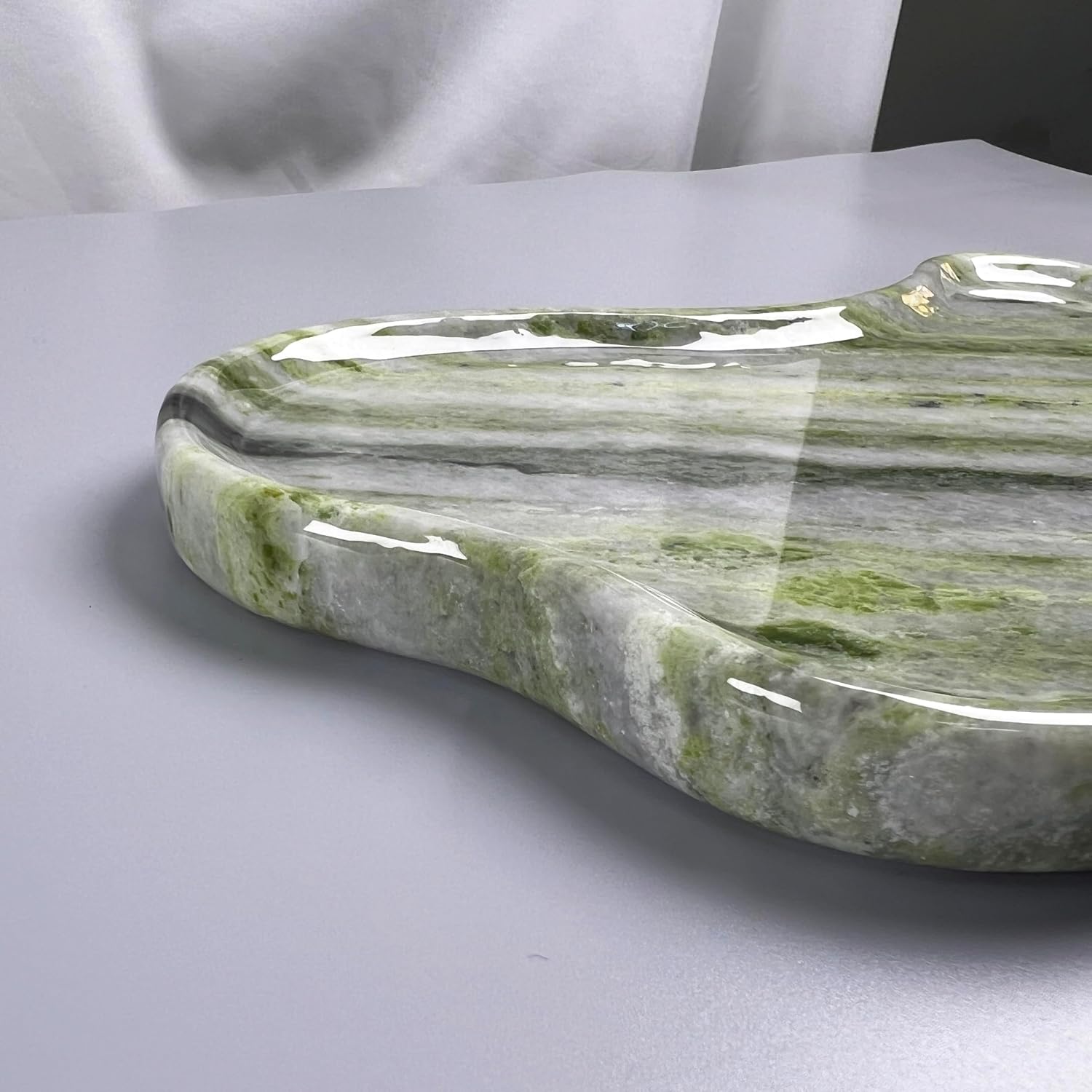 Natural Marble Decorative Tray, Cloud Shape, Modern Style, Polished Finish, Bathroom Kitchen Counter Vanity Organizer (Green-Marble-Diagonal)