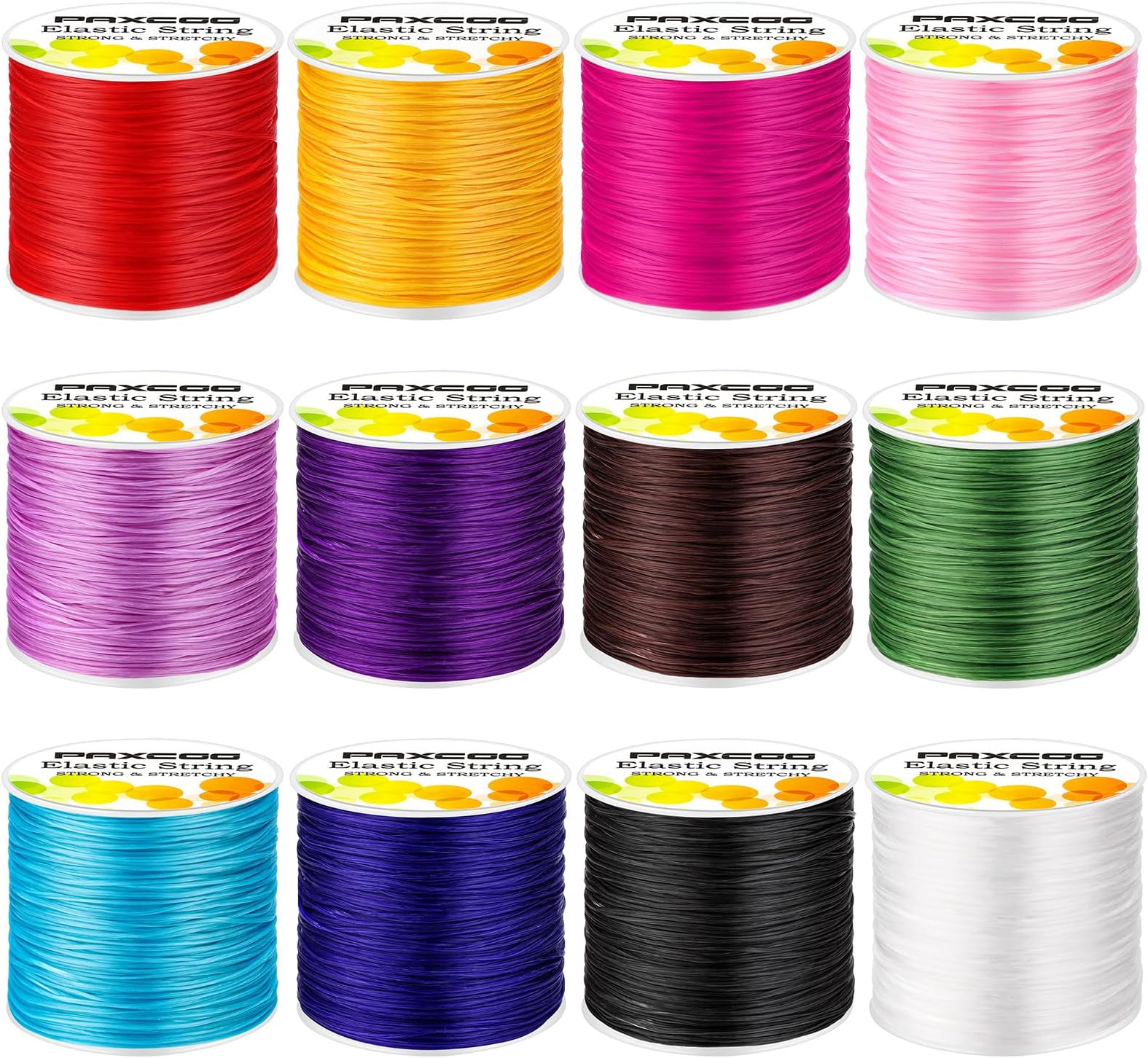 PAXCOO 12 Rolls Elastic String for Bracelets, Stretch Magic Elastic String Bead Cord Jewelry Thread for Bracelet, Necklaces, Clay Beads, Pony Beads (Assorted Colors)