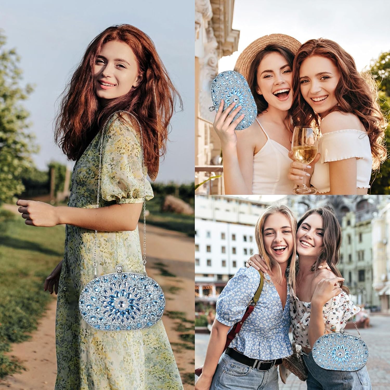 UBORSE Clutch Bag Women Shoulder Bag Small Crystal Bag Elegant Rhinestone Clutch Evening Purse for Wedding Cocktail Party