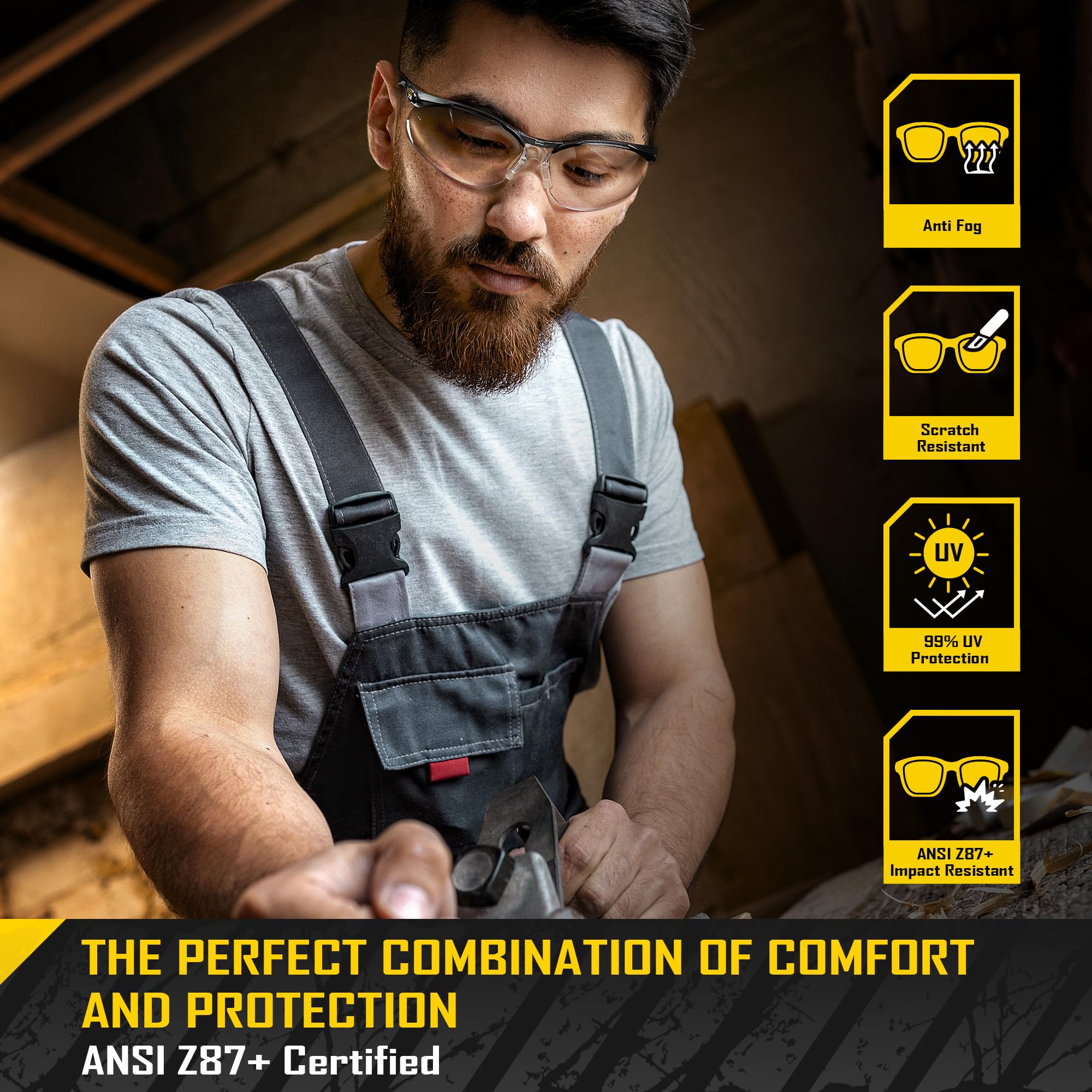 COOLJOB ANSI Z87.1 Safety Glasses with Anti-Fog Clear Lens, 100% UV Proof — Amazon image 3