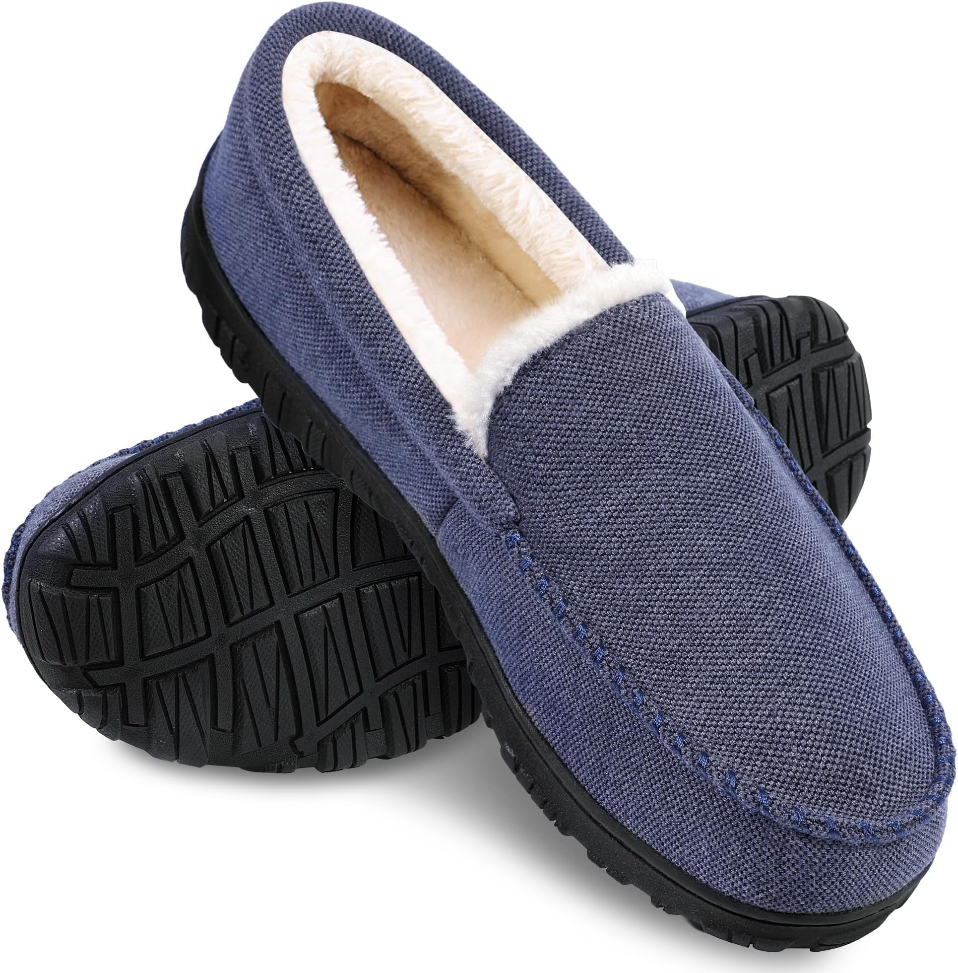 MIXIN Moccasins for Men House Slippers Indoor Outdoor Plush Mens Bedroom Shoes with Hard Sole