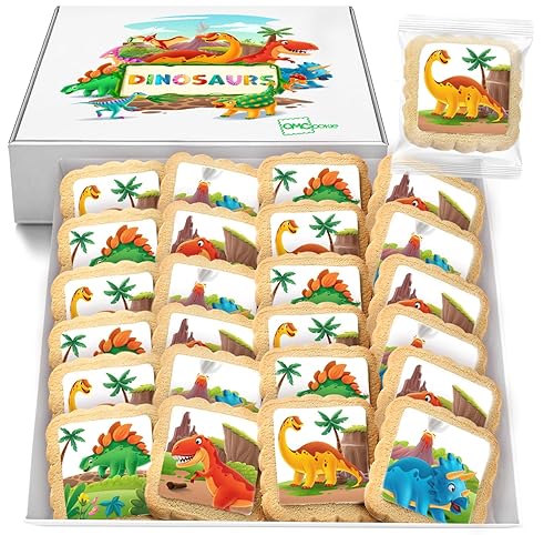 Galletas de dinosaurio envueltas individualmente con temática de dinosaurio jurrasic, recuerdos de fiesta, paquete de 24 unidades a granel para