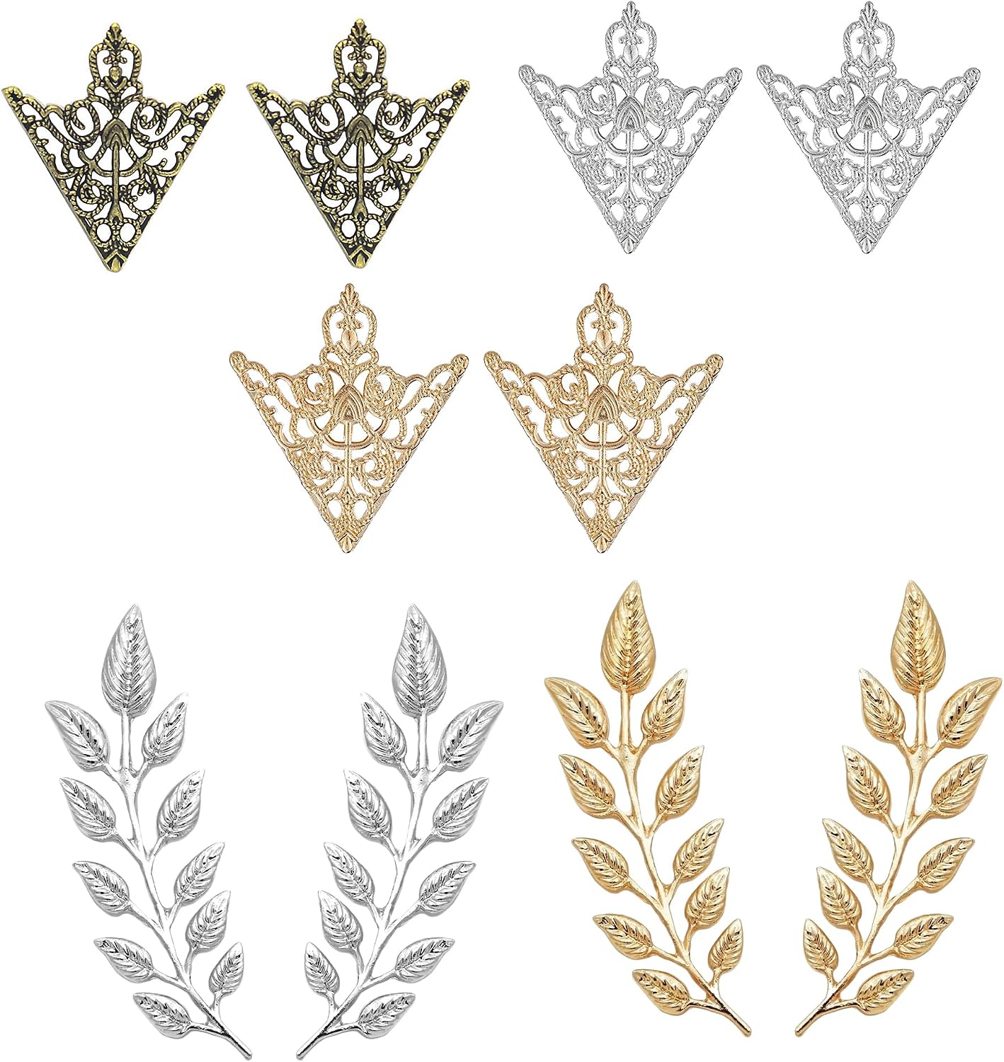 5 Pairs Shirt Collar Pins Vintage Collar Brooch Set Gold Silver Hollow Pattern Triangle Leaf Lapel Pin for Women Men Cardigan Sweater Accessories Gift