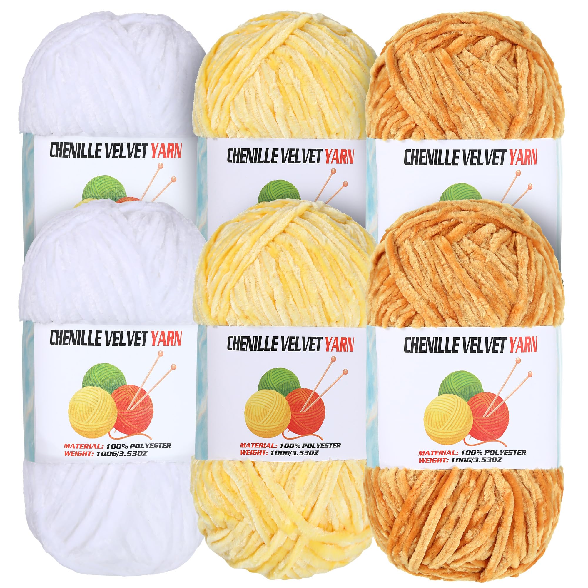 6 * 100g Velvet Chenille Chunky Yarn, Handcrafts Weaving Soft Chenille for Crocheting Clearance, Used for Making Baby Yarn Blanket, Clothes, Knitting Creations (B)