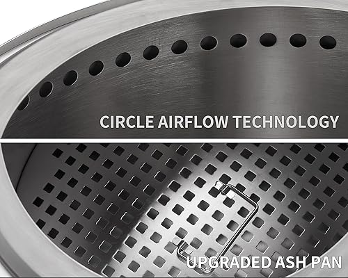 Miniatura 5 de PANDAHOME Fogata sin humo con cenicero extraíble  Chimenea portátil de leña con soportes, hoguera XL al aire libre para campamento, acero inoxidable