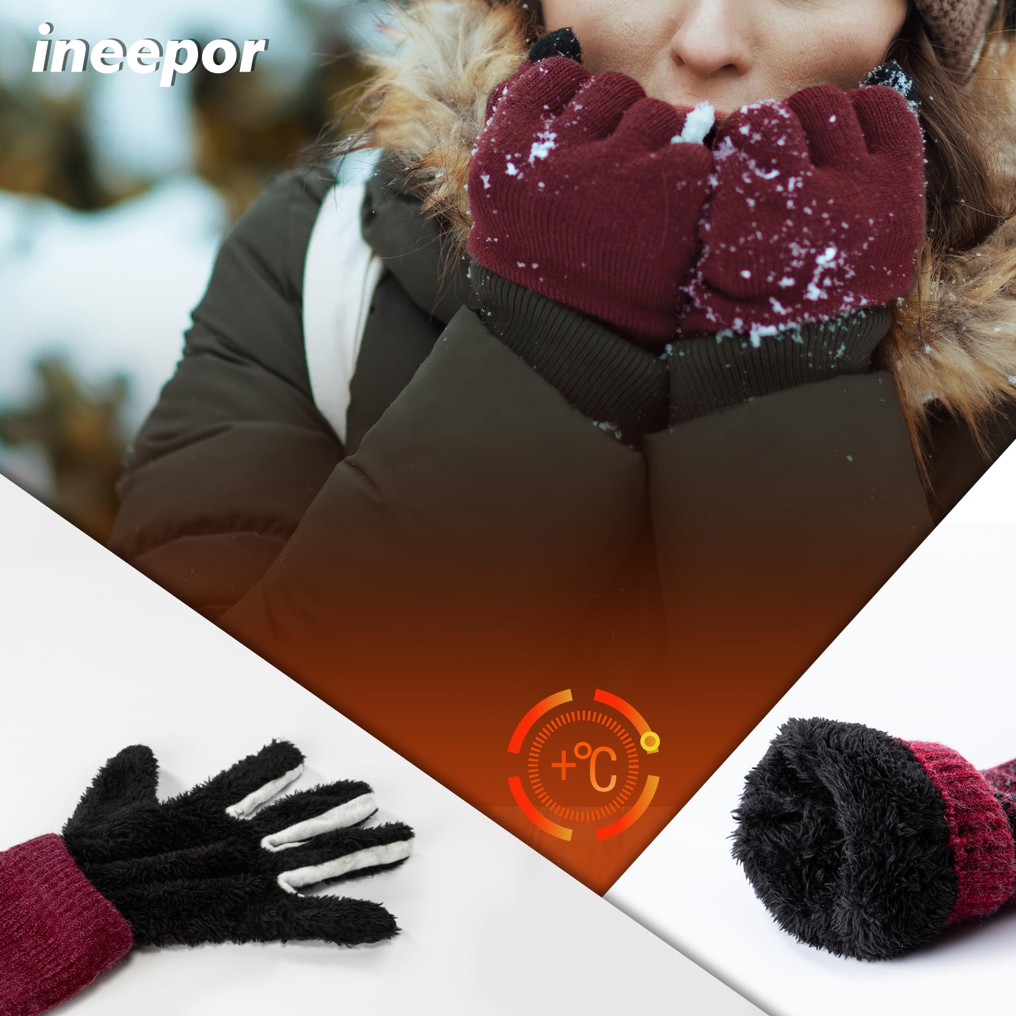 ineepor Guanti Invernali Uomo Donna Guanti Touch Screen Doppi Guanti In Lana Fodera In Pile Termici Antiscivolo Corsa Neve Guida Ciclismo Sportivi