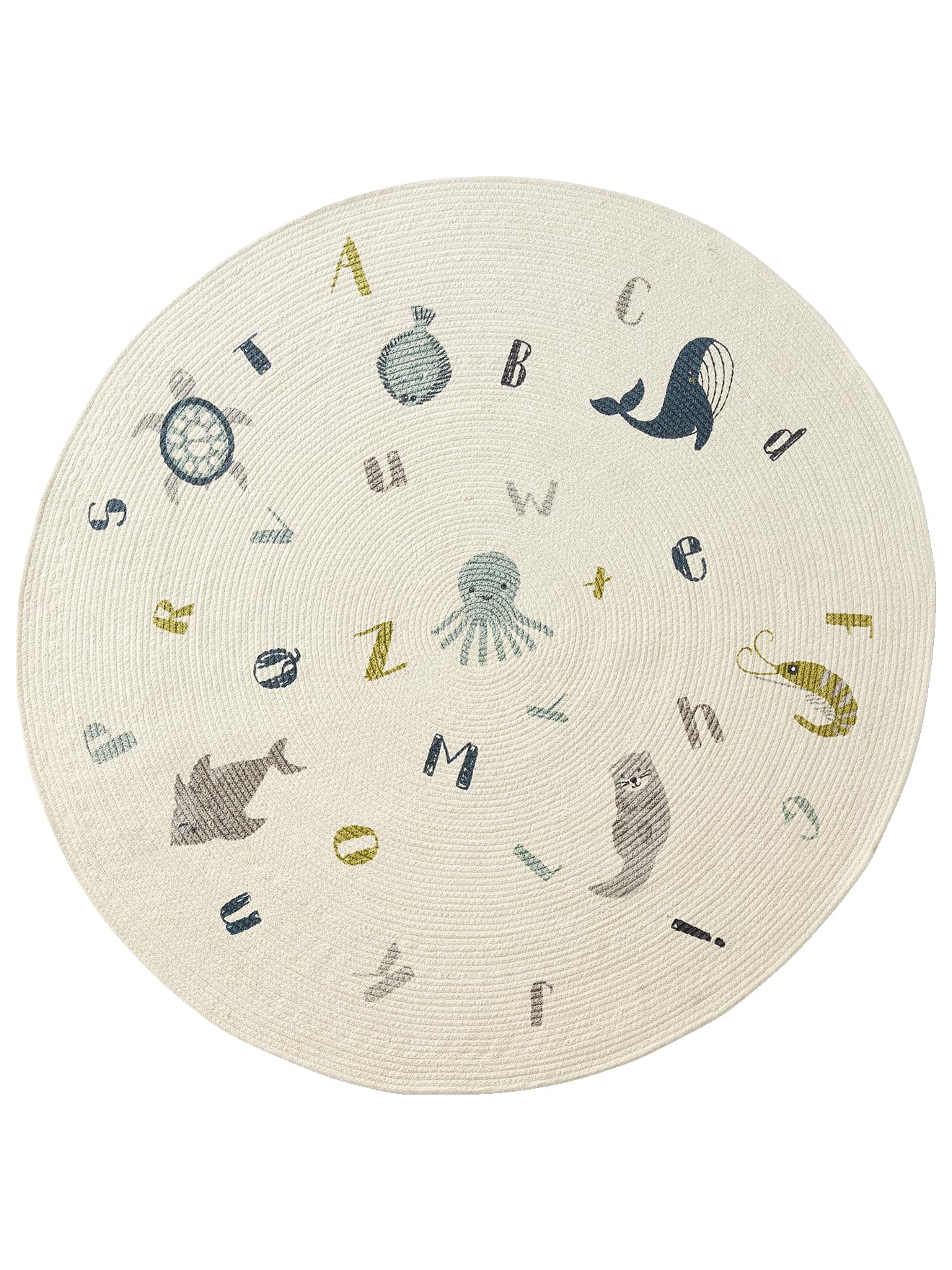 Tapis rond abécédaire marin ivoire Vertbaudet pour chambre d'enfant