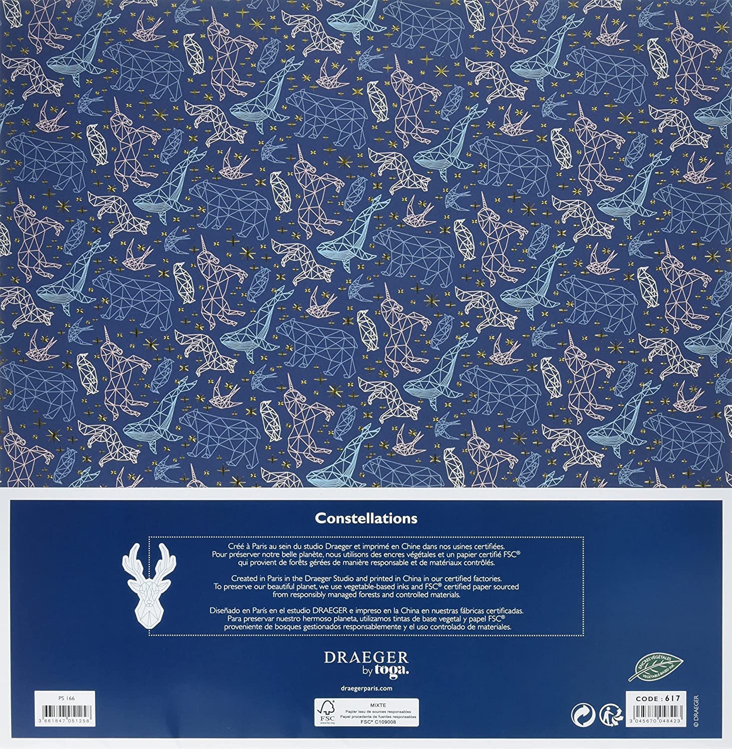 Papier Scrapbooking Draeger Paris 30,5x30,5cm - Lot De 6 Feuilles Motifs Bleu Nuit Et Rose Pastel