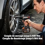 WORX Clé à chocs sans fil 20V WX273.9, couple max de 800 Nm, moteur brushless, vitesse variable, serrage et desserage, éclairage led, design compact, livrée avec 4 douilles, sans batterie ni chargeur - 3
