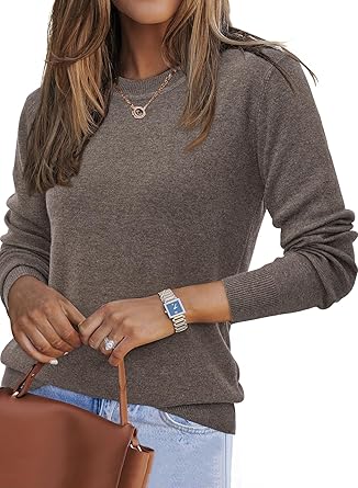 Arach&Cloz Women's Wool Blend Classic Crew Neck Casual Fall Sweaters