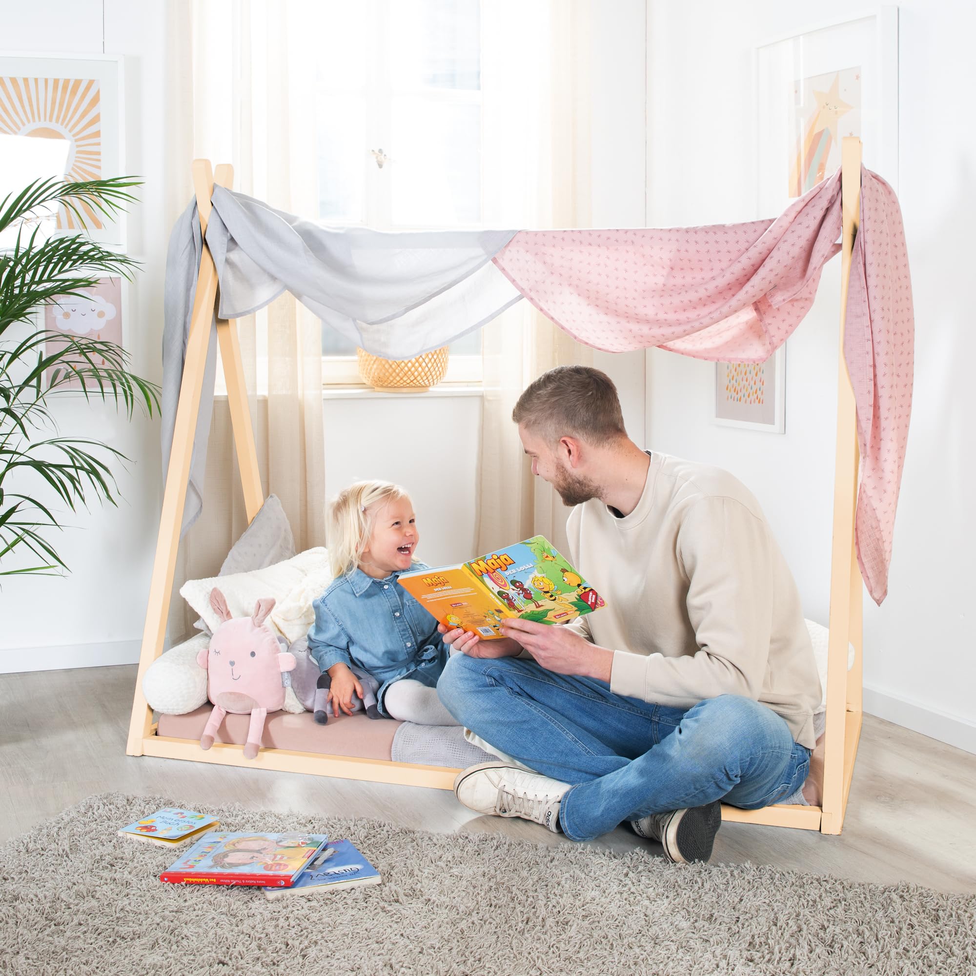 roba Cuna Tipi 70 x 140 cm en Forma de Tienda - Cama Infantil Según Principio Montessori - Fabricada en Madera de Bambú Certificada por FSC - Lugar para Jugar, Leer y Abrazar - Natural