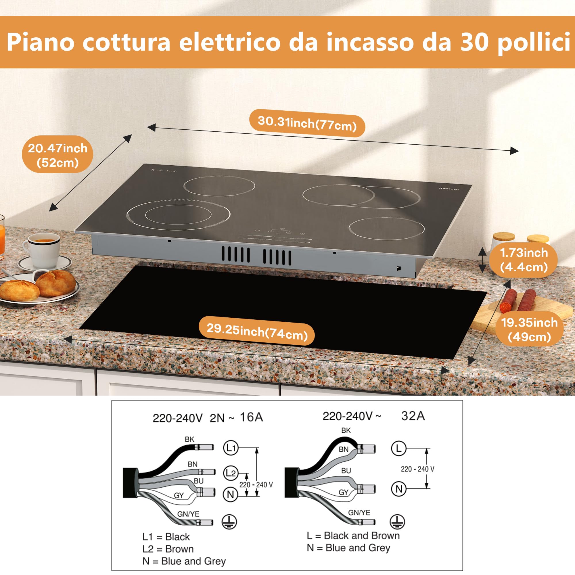 Piano Cottura Vetroceramica 4 fuochi, Piano Cottura in Vetroceramica 77cm