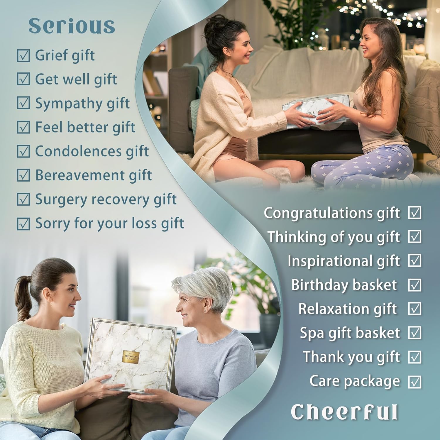 Birthday Gifts for Women Self Care Gifts Get Well Soon Gifts Baskets with Moon lamp for Women After Surgery,11PC Spa,Thinking of You Gift, Care Package for Mom Friend (Turquoise) - Image 3