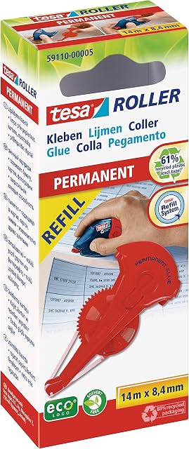 tesa Permanent Glue Roller ecoLogo Environmentally Friendly, 14 m x 8.4 mm - Refill