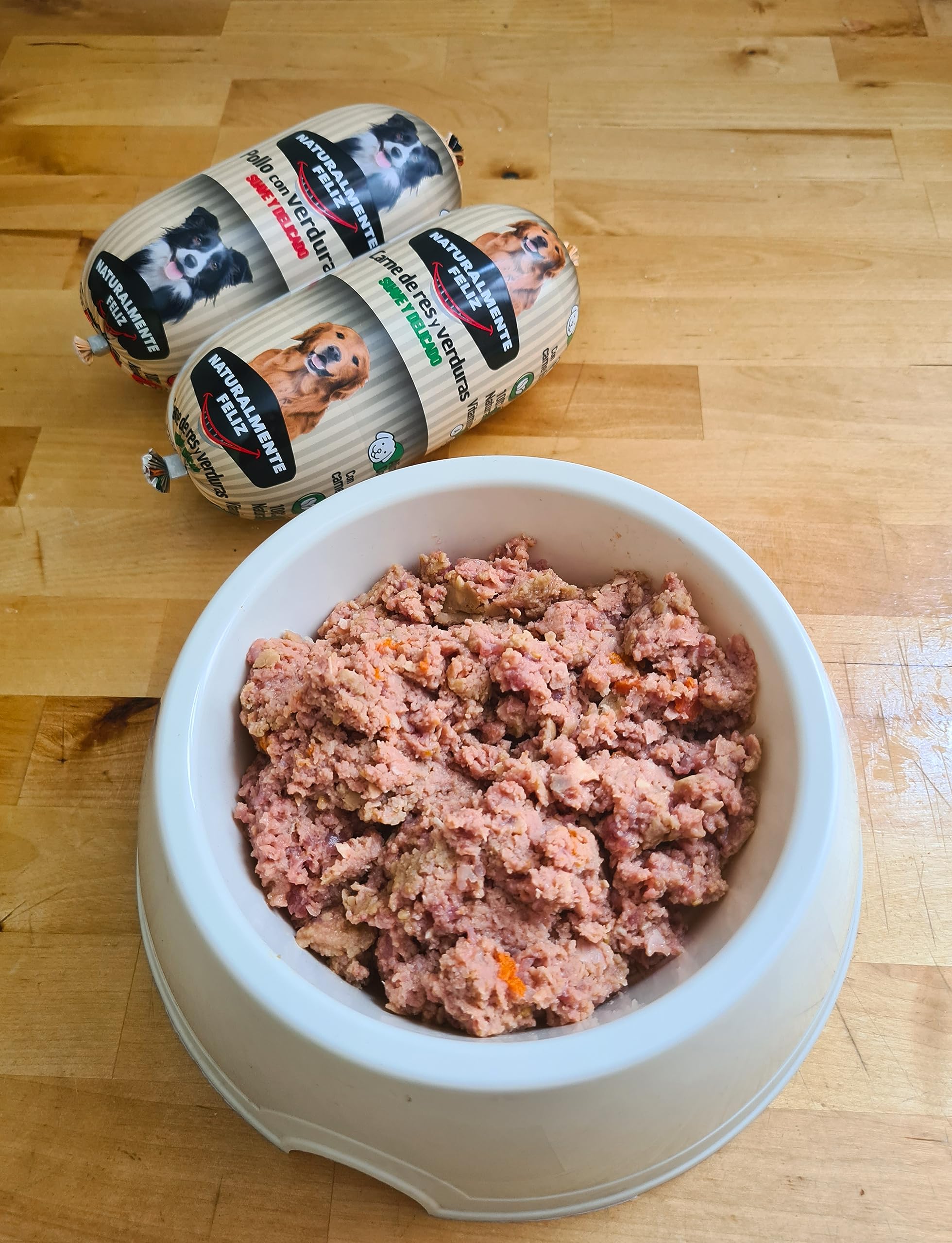 Naturalmente Feliz Alimento Natural casero para Perros, Comida húmeda con Carne y Verduras - 90% Carne (6x450gr) (Cocido Pollo - Ternera y Verduras) Comida Húmeda