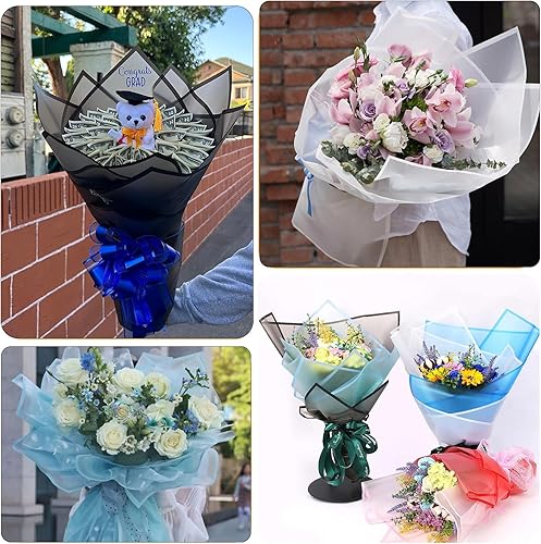 Miniatura 6 de VOWOVOSDAY 20 piezas de papel de regalo de flores, papel de regalo impermeable para ramo de flores, suministros de ramo de floristería, embalaje de