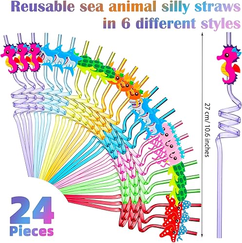 Miniatura 2 de 24 popotes para beber bajo el mar, pajitas tontas de animales bajo el mar, suministros de fiesta de cumpleaños, regalos para niños, suministros de