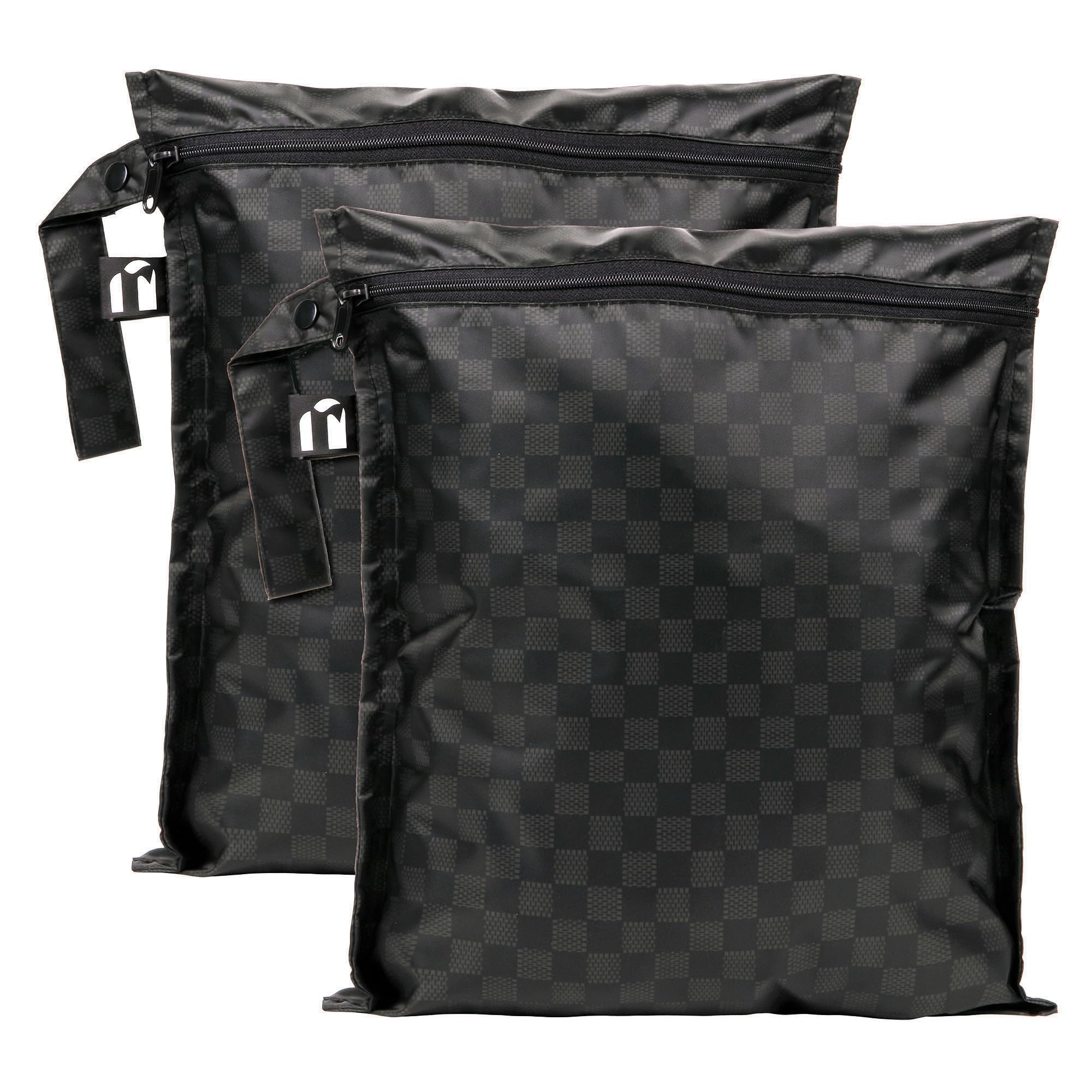 Bumkins Roamio - Waterproof Wet Bag - For Baby, Travel, Swim Suit, Cloth Diapers, Pump Parts, Pool, Gym, Toiletry, Strap to Stroller - Reusable & Easy to Clean - 2pk - Black Check