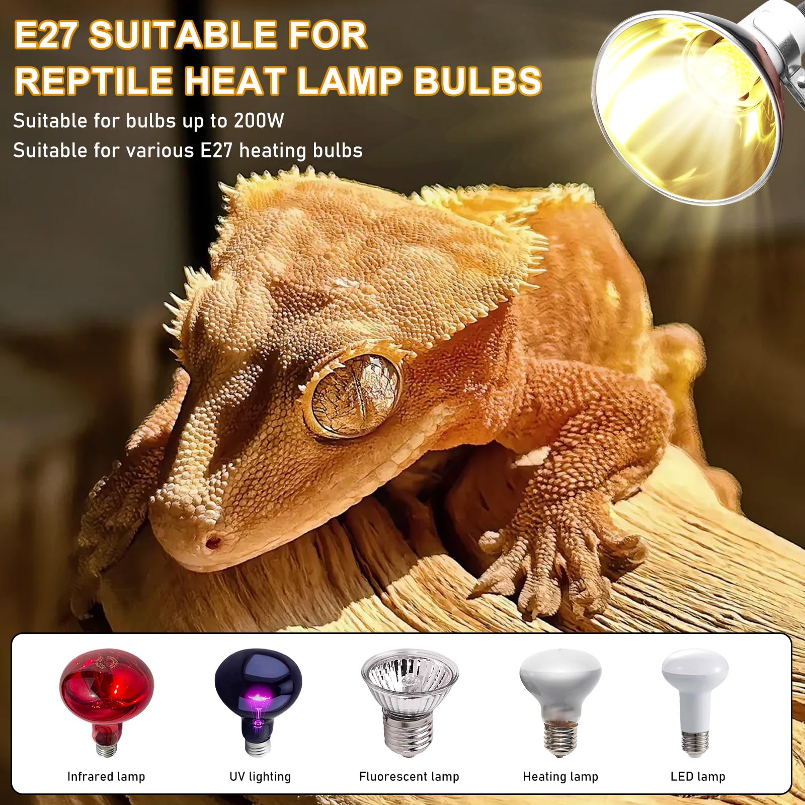 Lampe chauffante pour terrarium pour reptiles : douille de lampe en céramique E27, lampes dôme de terrarium, 220-240 V UVA/UVB pour reptiles, tortues, lézards, serpents, terrarium Lampe chauffante