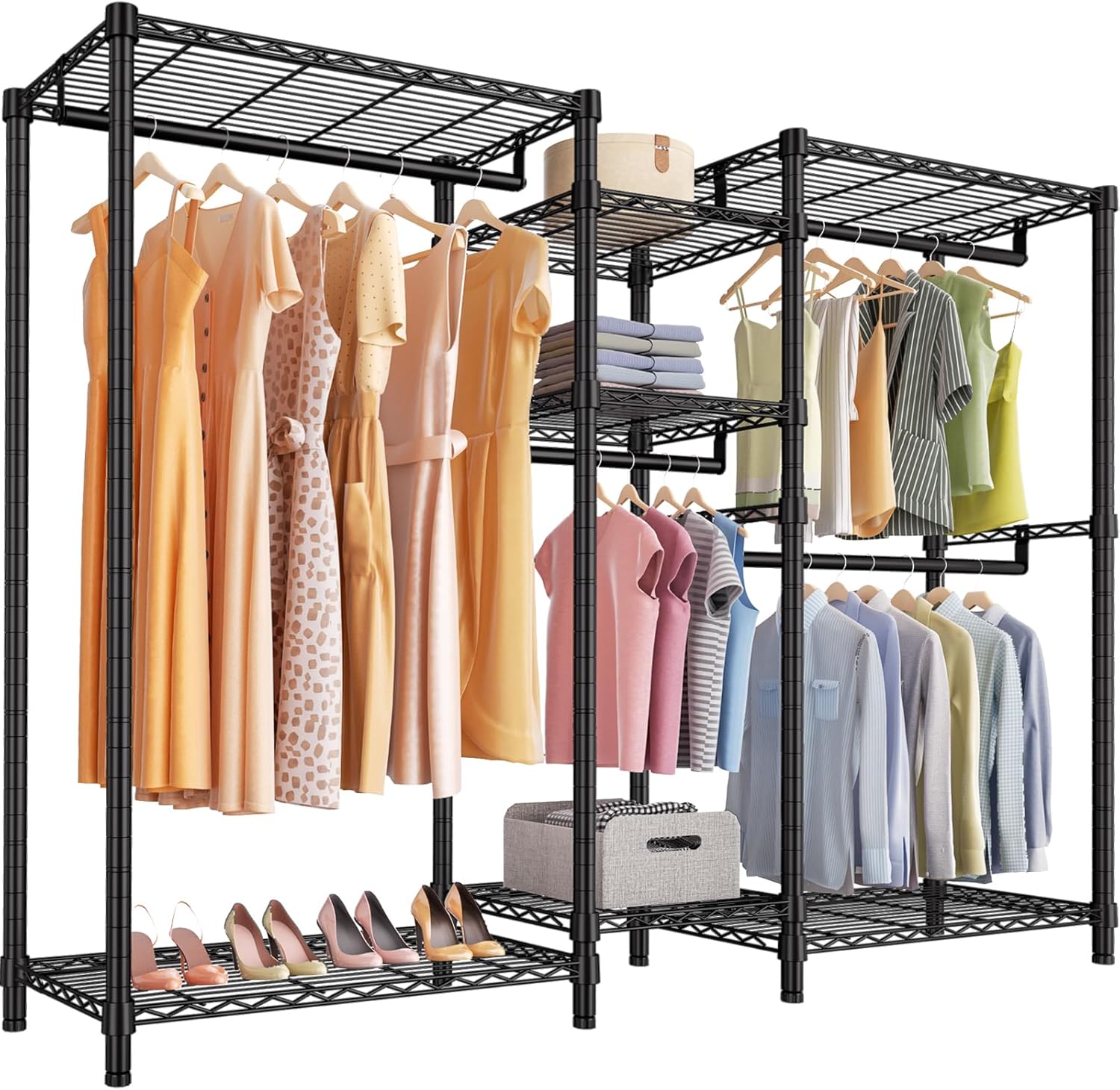 VIPEK Classic V6 Wire Garment Rack Heavy Duty Clothes Racks with Shelves, Freestanding Portable Wardrobe Closet Rack for Hanging Clothes Closet System 68.9" L x 15.7" W x 76.4" H, Load 850LBS, Black Black Classic V6 Standard
