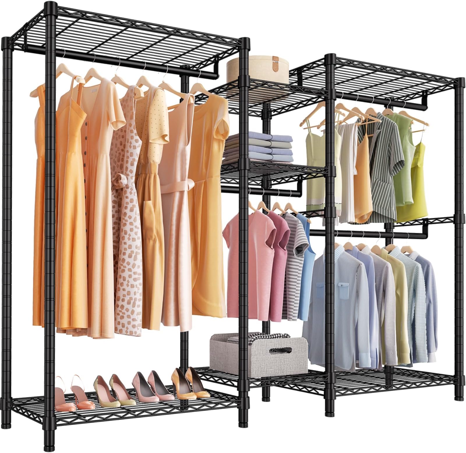 Classic V6 Heavy Duty Clothes Rack, 7-Tier Garment Rack with Adjustable Shelves, Portable Closet Organizer with 4 Hanging Rods, Space-Saving, 850lbs Capacity, 68.9" L x 15.7" W x 76.4" H, Black