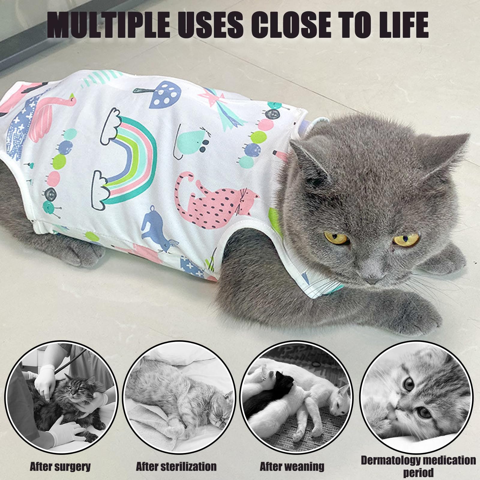 BDSHUNBF 2pcs Cat Recovery Onesie, Post Surgery Suit for Comfort and Protection Anti-Biting Licking, pink, Large - Image 4
