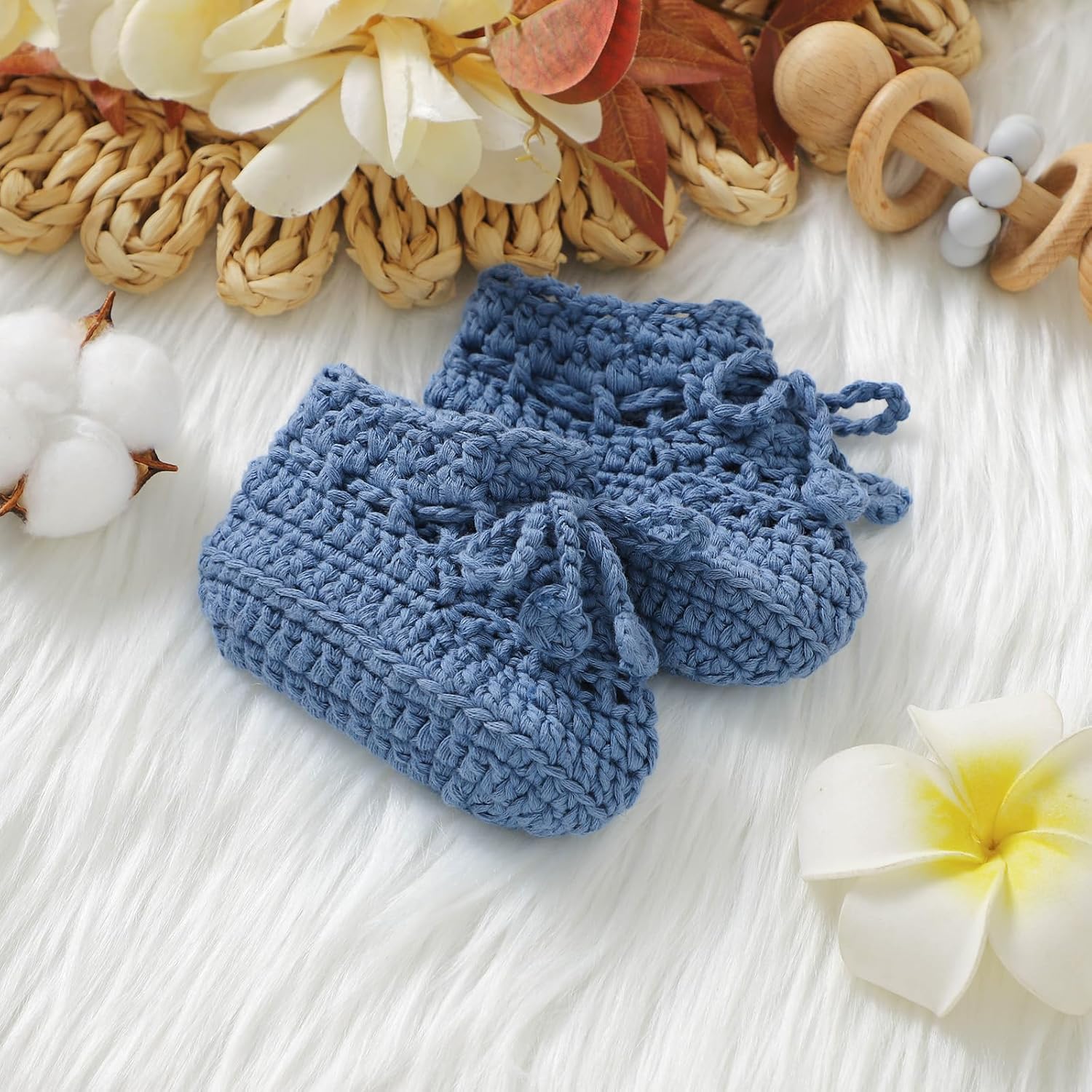 Hadetoto Baby Booties Hand Crochet Knit Cotton Bootie Soft Cozy Warm Socks Shoes Newborn First Walkers for Infant Boy Girl - Image 6