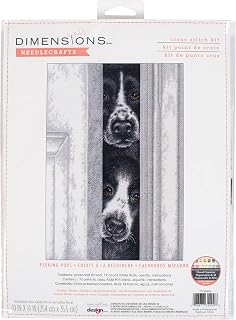 DIMENSIONS Peeking Pups Counted Cross Stitch Kit, 14 Ct. White Aida, Finished Project 10" x 14", Multicolor 4 Piece