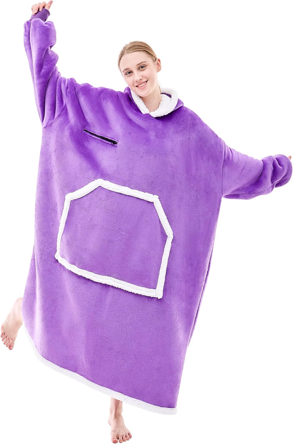 IFNOW Wearable Blanket Hoodie, Oversized Sherpa Fleece Hooded Sweatshirt with Eye Mask, Cozy and Giant Blanket Hoodie with Sleeves Extra Long for Adults Men Women, Purple