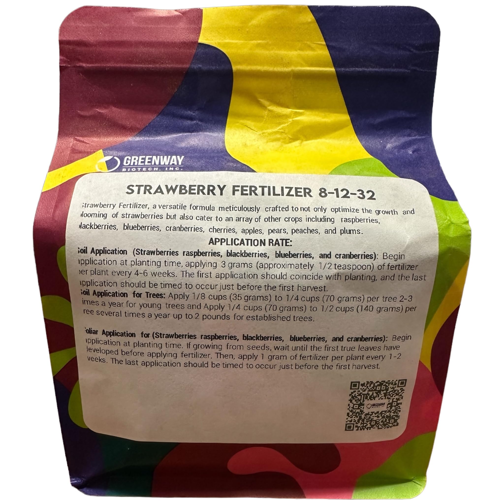 Greenway Biotech, Inc. Strawberry 8-12-32 Fertilizer Powder 100% Water Soluble Plus Trace Minerals- Includes Essential Chelated Micronutrients for Tasty Fruits (2 Pounds 400 Gallons)