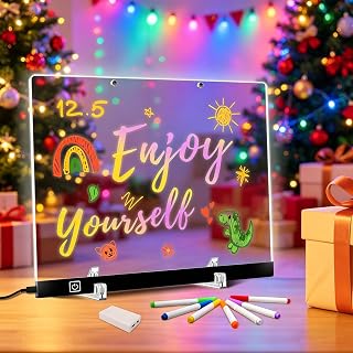 LED Glow Note Board, 13.75" Acrylic Drawing Board, 7 Colors 4 Light Modes, with Markers & Stand, Gift for Kids