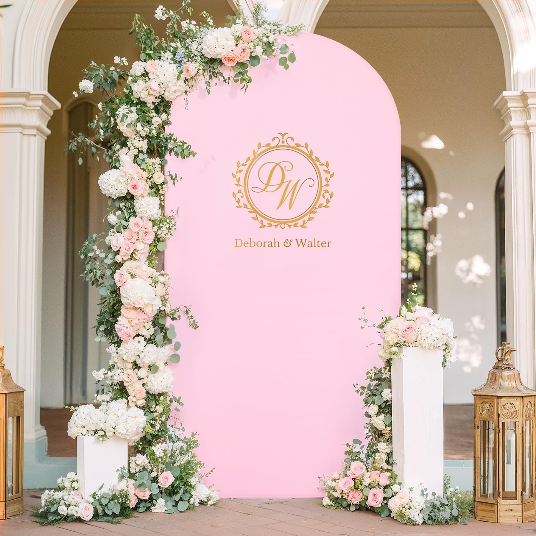 Party Talk Arch Backdrop Cover 6.6 Ft for Valentines Day Spandex Fitted Arched Round Top Backdrop Cover for Wedding, Birthday, Baby Shower, Ceremony &