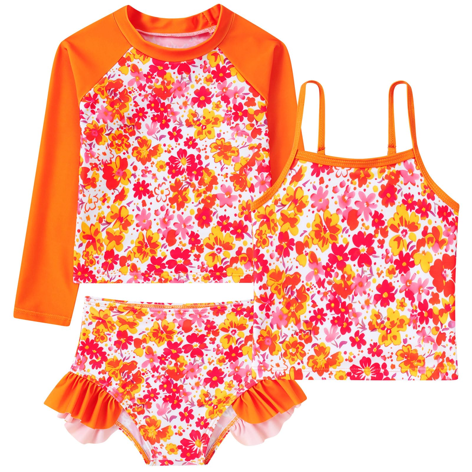 Funnycokid Girls Swimsuit Tankini Rash Guard Set Bathing Suits 3-10 Years