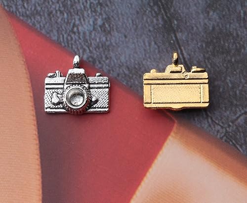 Miniatura 6 de 50 dijes para cámara, color plateado y dorado, mini kit de joyería de cuentas de metal para manualidades, idea de regalo de Navidad, collar,