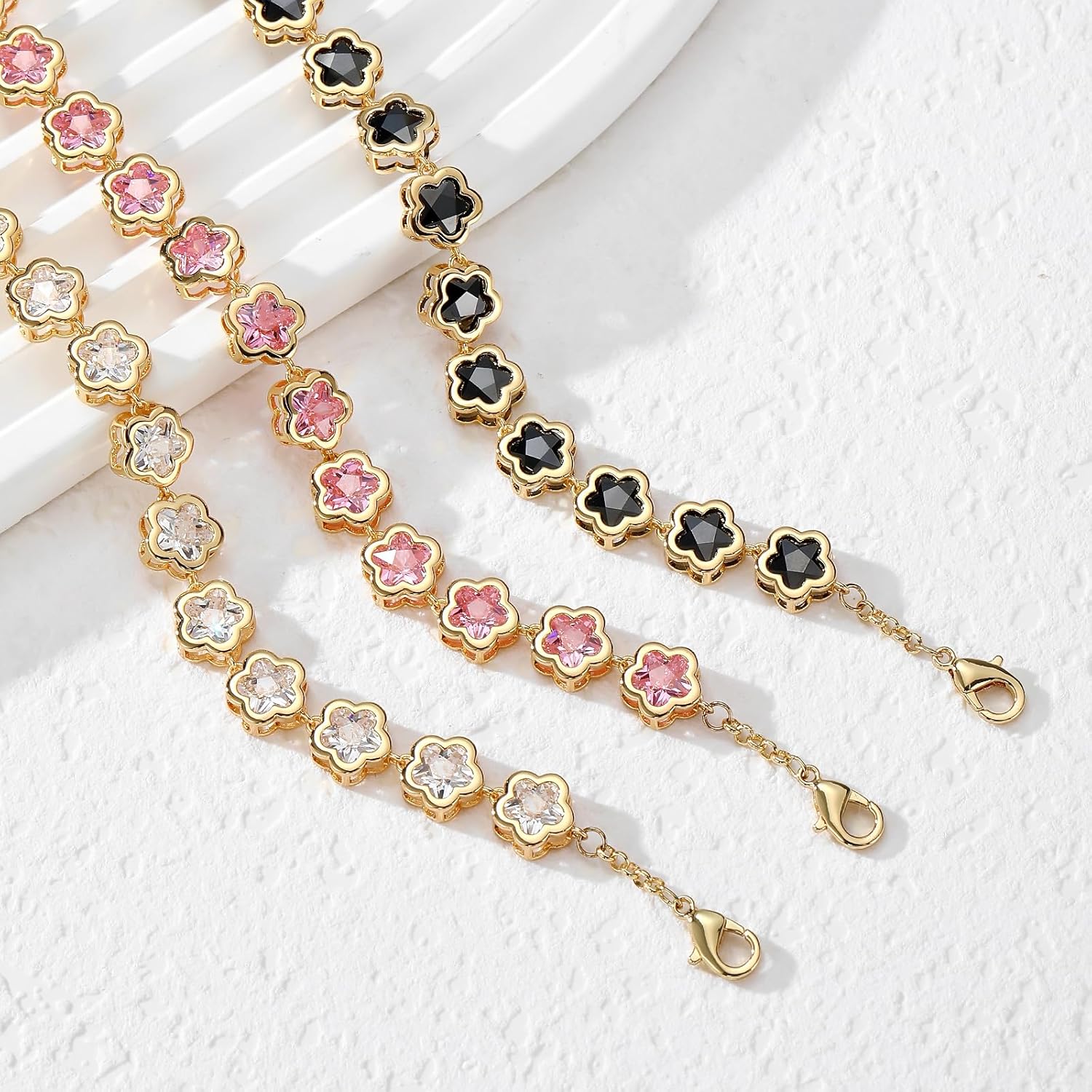 18K Gold Plated Clover Bracelet for Women Lucky Five Leaf Cubic Zirconia Bracelets Women's Cute Trendy Jewelry Gift - Image 3