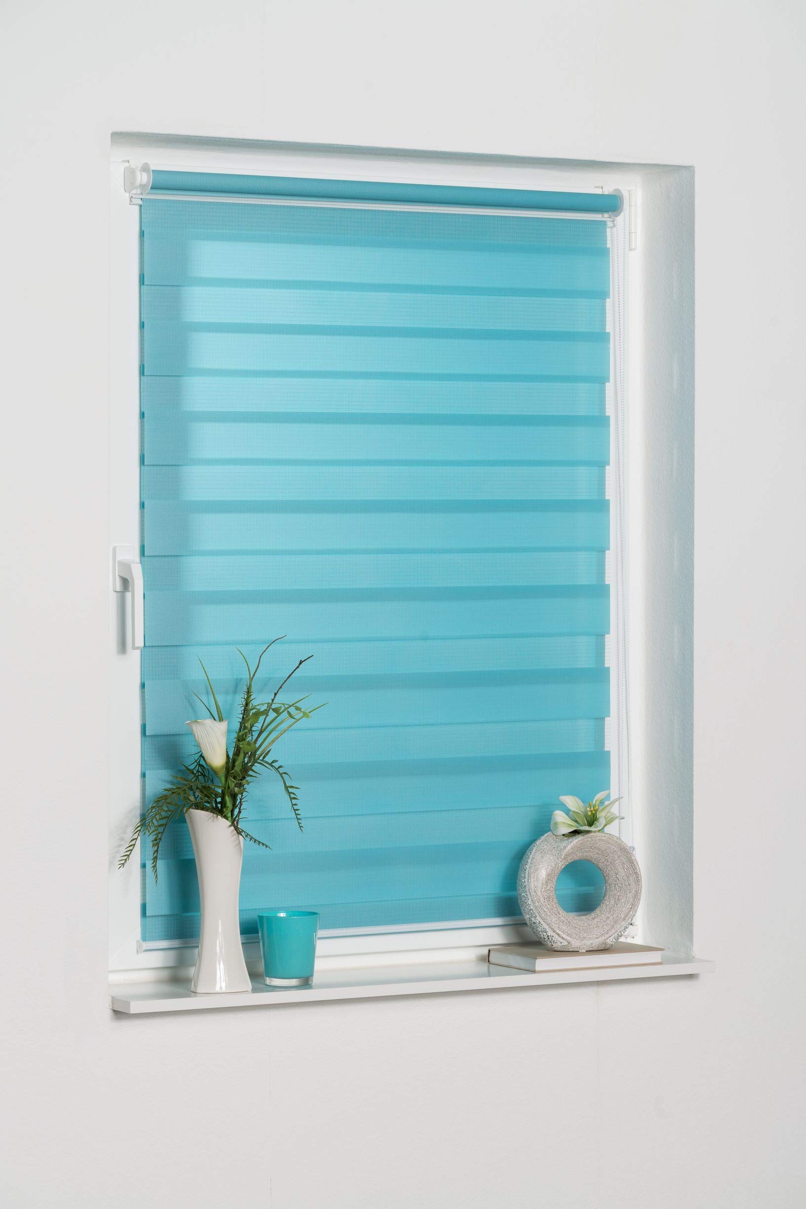Khome K-Home Klemmfix Doppelrollo Madrid ohne Bohren Iceblau 55 x 150 cm (B x L) – Bild 2