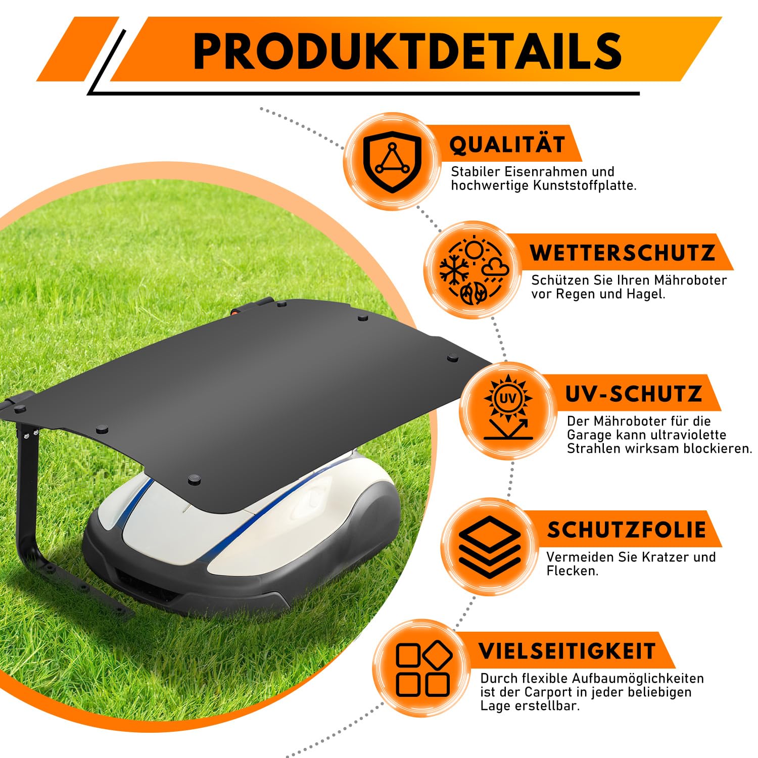 Garage pour robot tondeuse avec toit rabattable, abri de protection pliable en plastique ABS robuste avec cadre en fer, résistant aux UV, pour le jardin, 73 x 57 x 40 cm